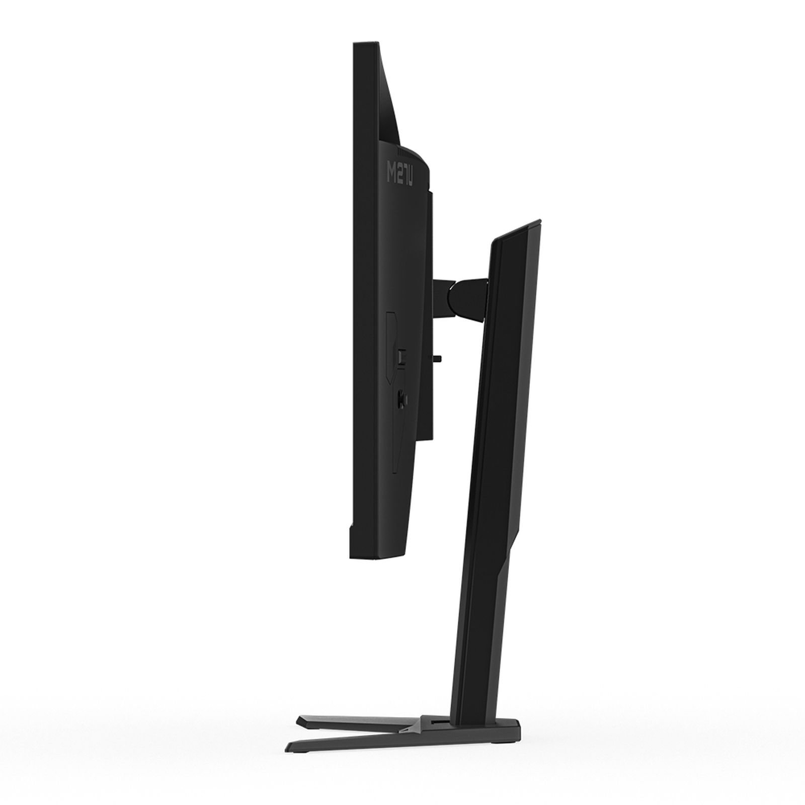Monitor del computer nero con supporto. Vista laterale, isolato su sfondo bianco.