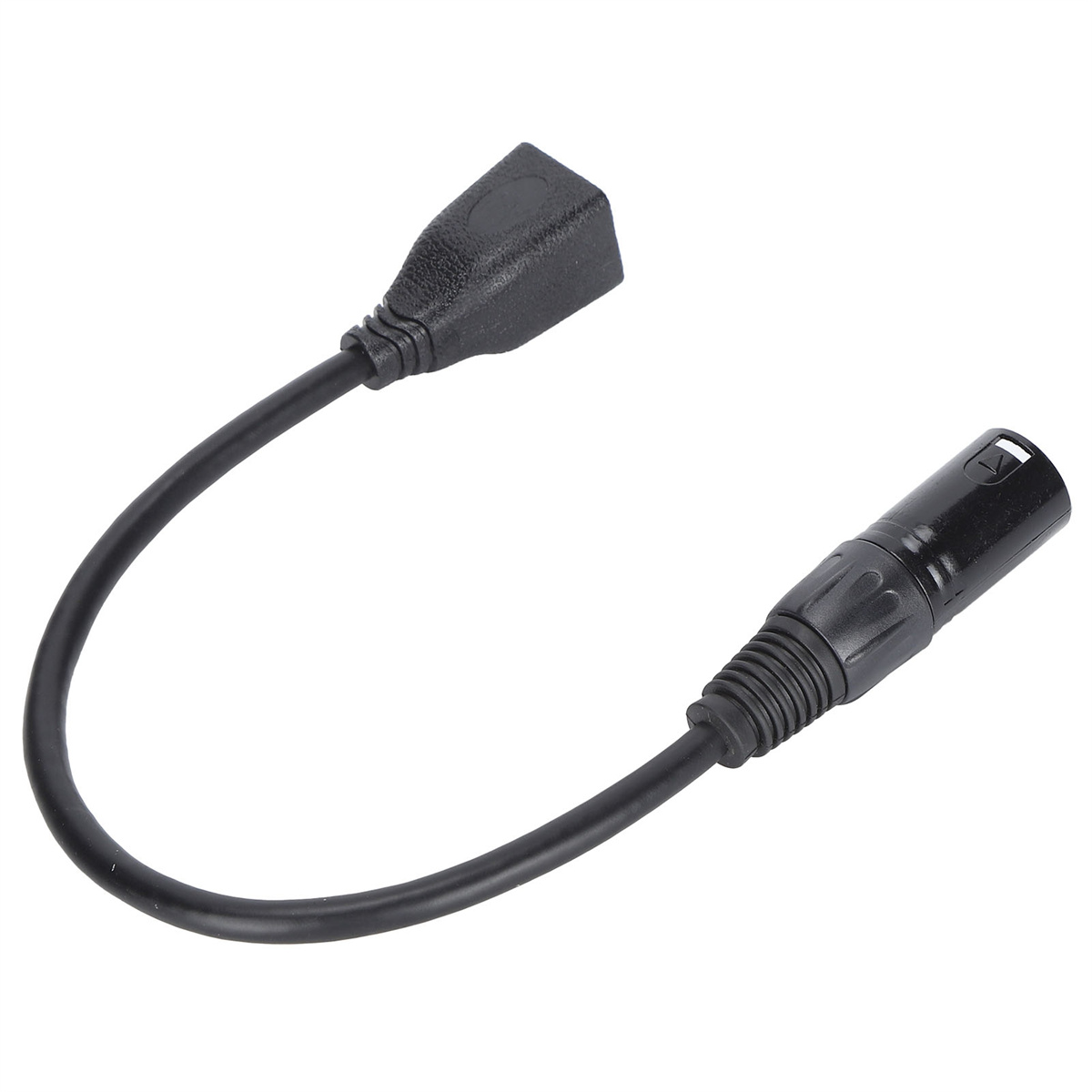 Schwarzer Audio-Kabeladapter mit schwarzem Kabel. XLR auf 3,5-mm-Klinke.