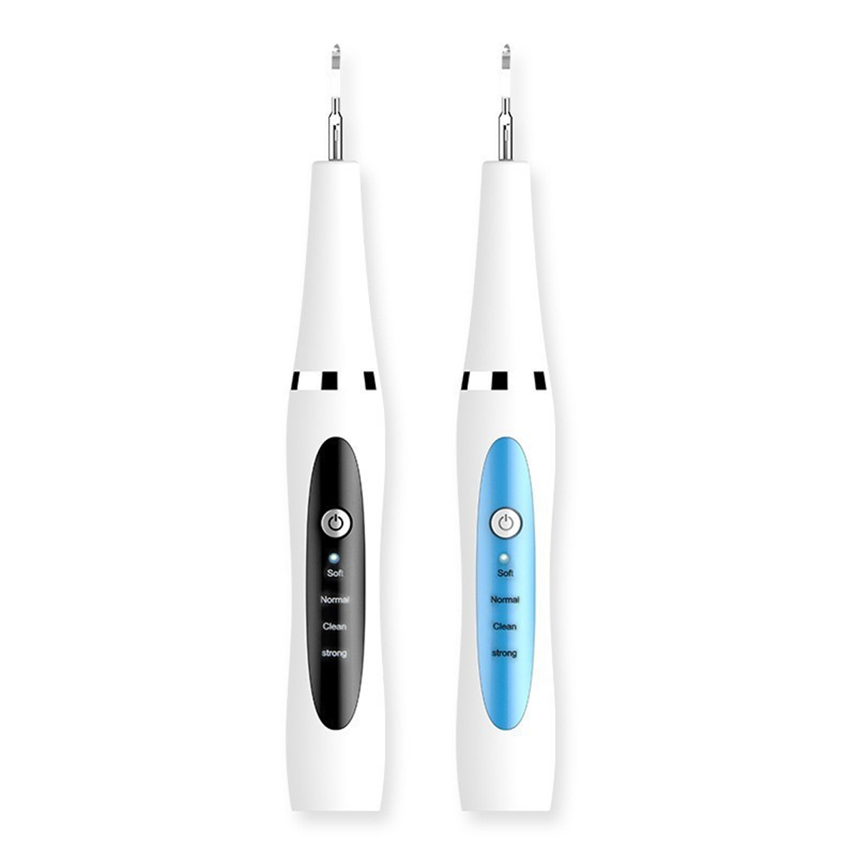 Zwei weiße und blaue Dentalwerkzeuge, für die Zahnreinigung konzipiert.