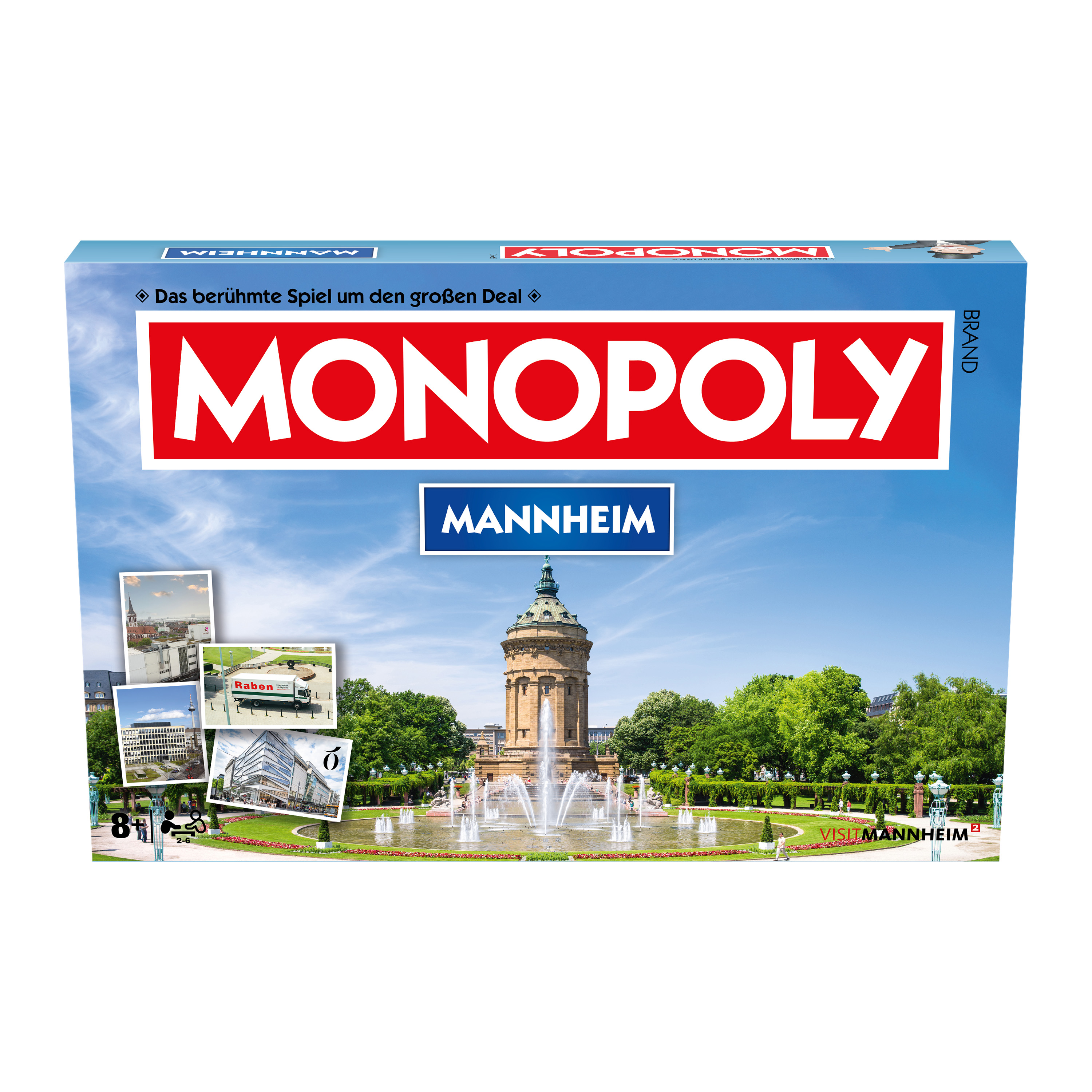 Eine Monopoly-Brettspielbox mit einer Stadtszene und dem Spieletitel.