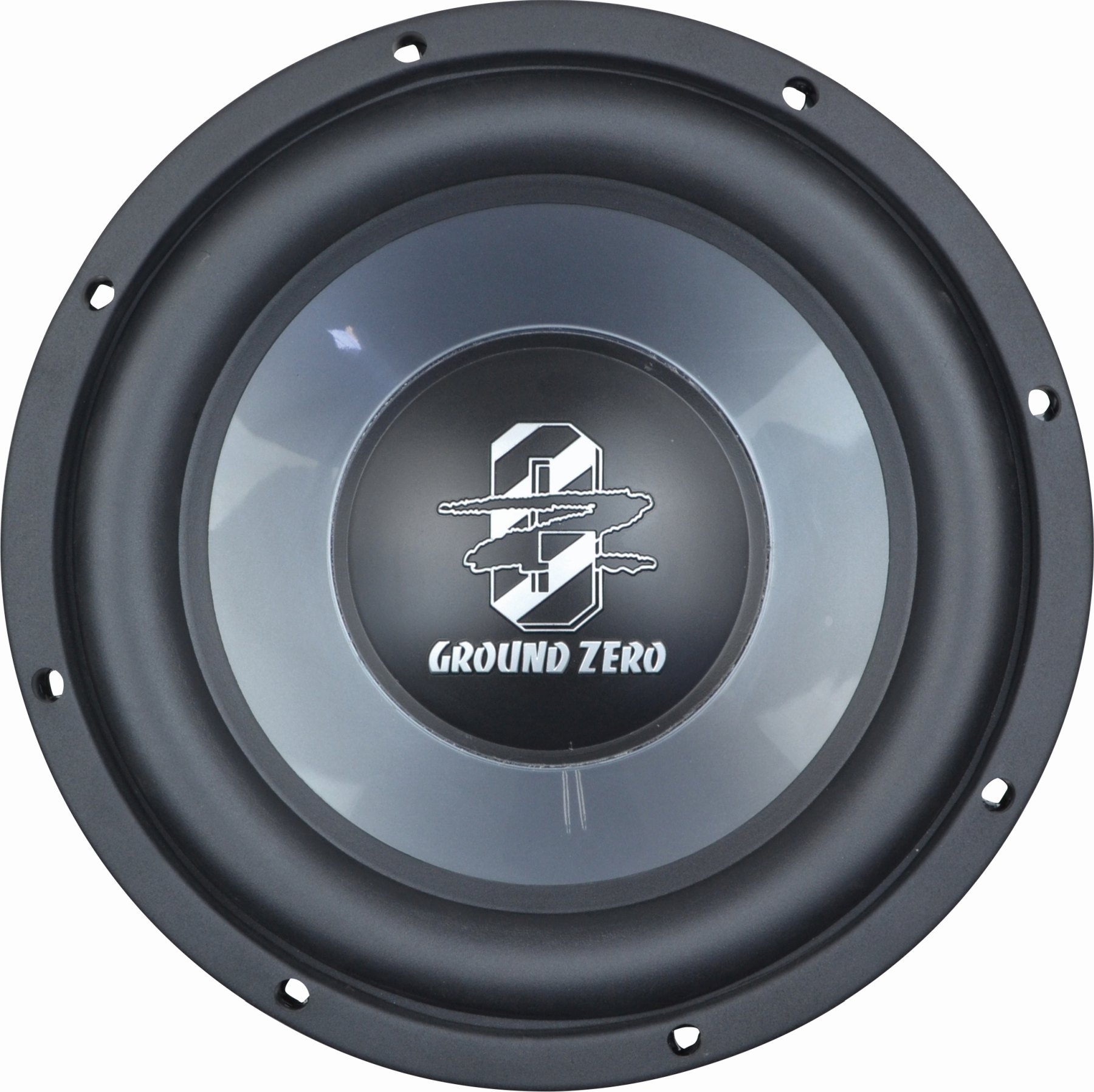 Schwarzer Subwoofer-Lautsprecher mit Ground Zero Logo in der Mitte.