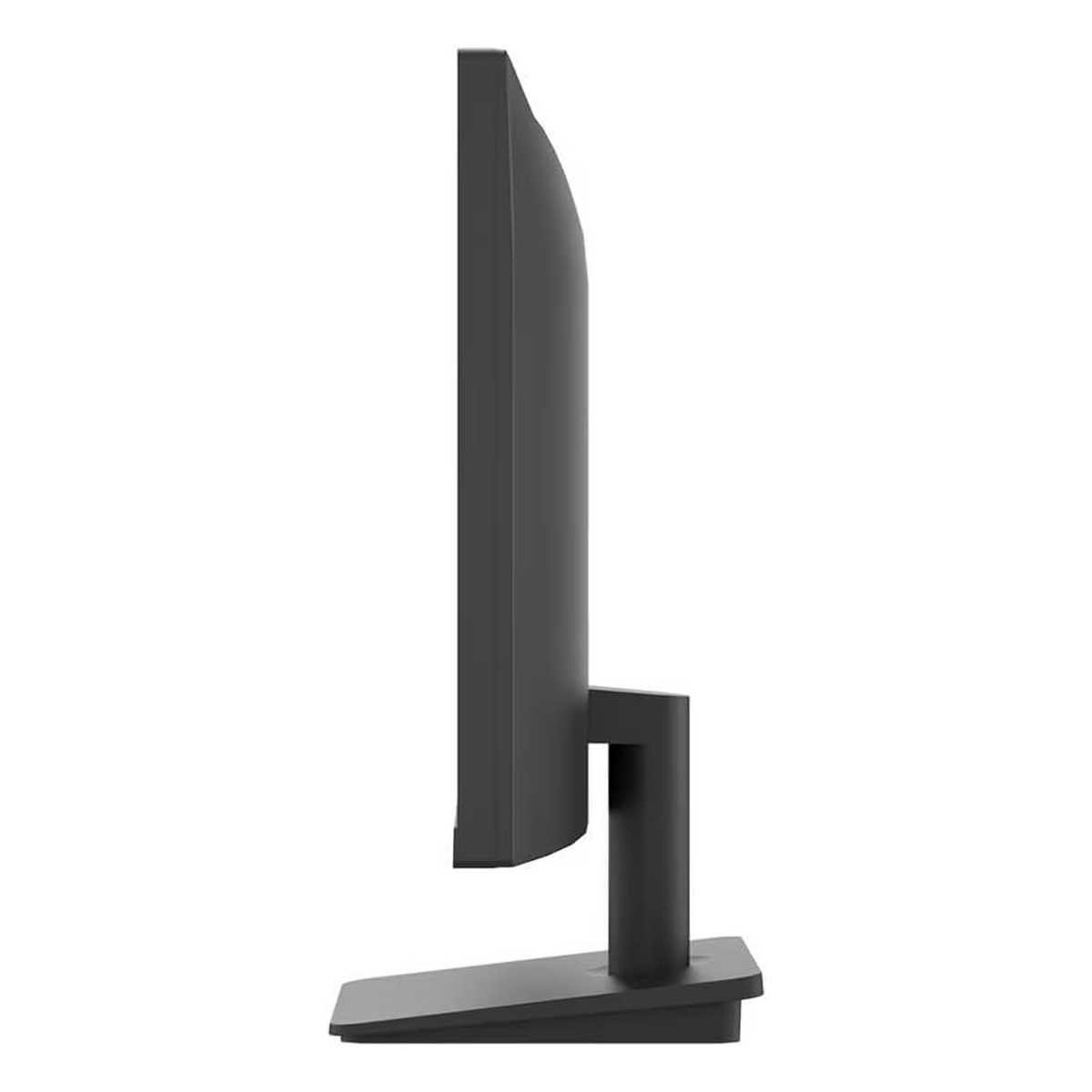 Widok z boku czarnego monitora komputera z cienką ramką i podstawką.