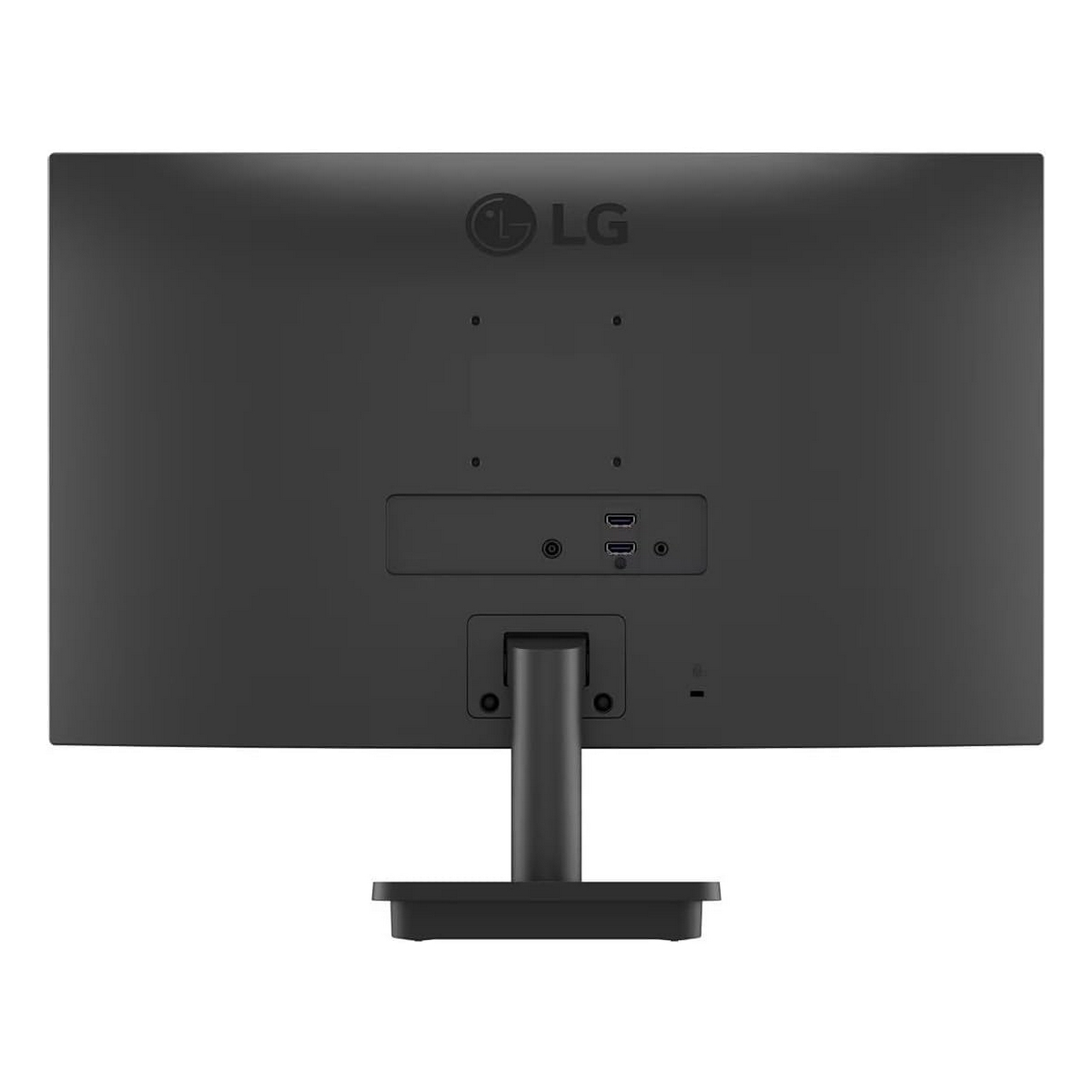Tył czarnego monitora komputerowego z logo LG i portami na dole.