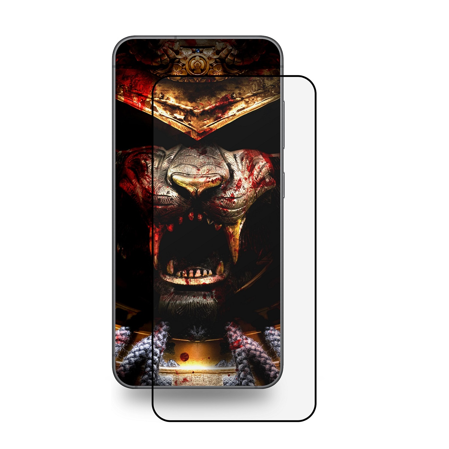 Smartphone mit Samurai-Schutzfolie.