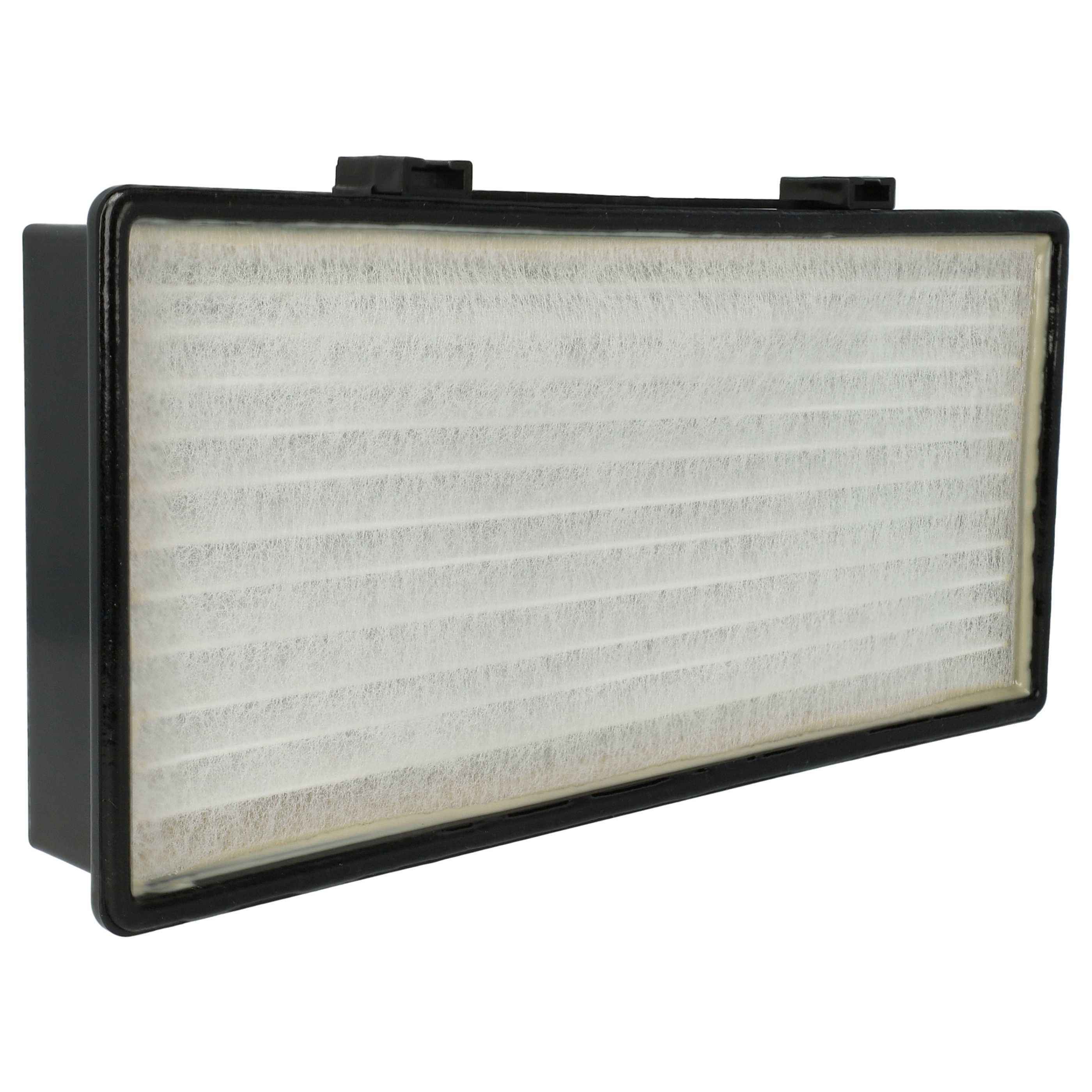 Schwarzer Filter mit weißem Filtermaterial. Es ist rechteckig mit schwarzem Rahmen.