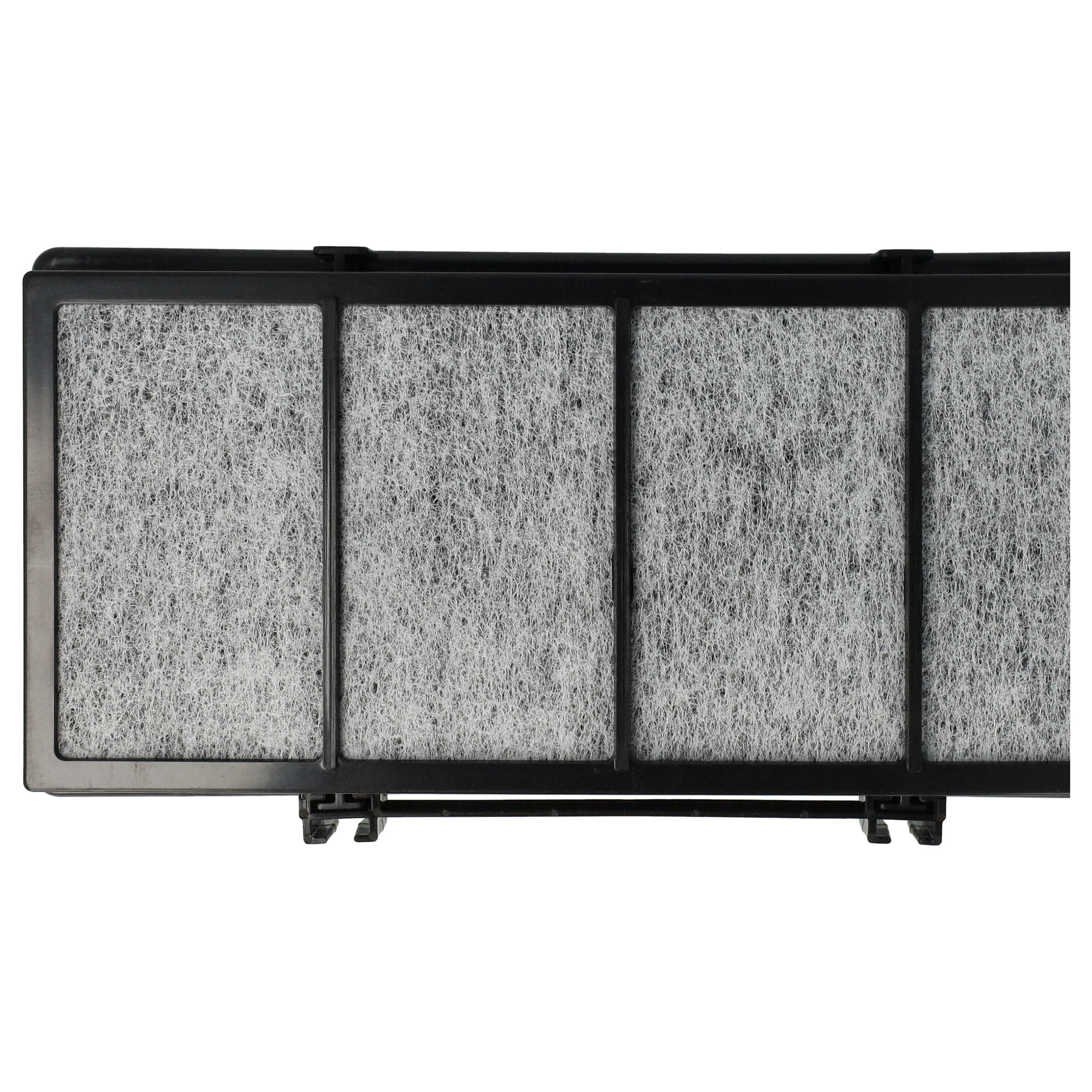 Schwarzer Metallfilter mit mehreren Fächern. Es hat eine rechteckige Form. Es ist Teil der Maschine.