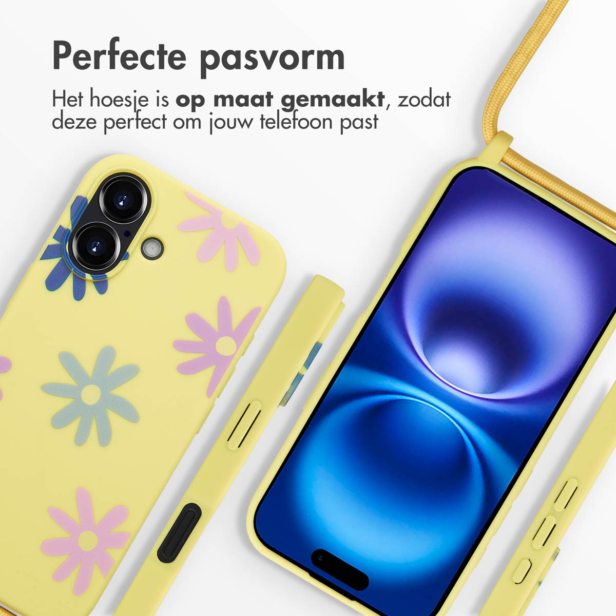 IMOSHION Siliconen design hoesje met koord - Geschikt voor Apple iPhone 16 - Telefoonhoesje voor Apple iPhone 16 Meerkleurig