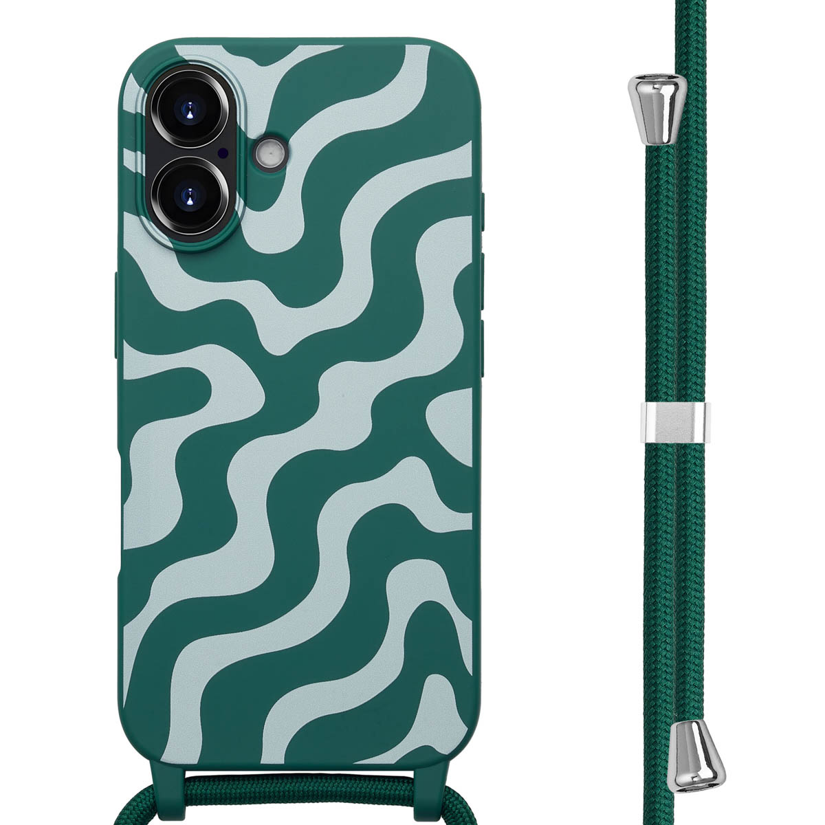 Groen en wit patroon telefoonhoesje met een groene band.