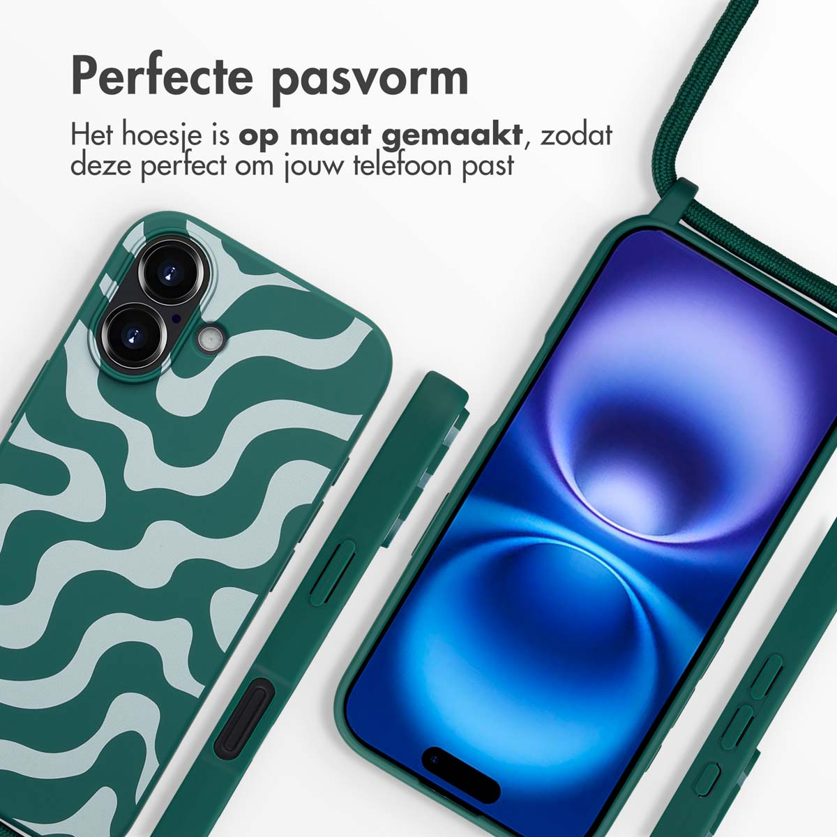 Groene telefoonhoes met een telefoon erin en een groen koord.