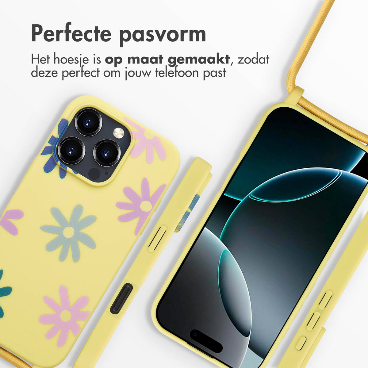 IMOSHION Siliconen design hoesje met koord - Geschikt voor Apple iPhone 16 Pro Max - Telefoonhoesje voor Apple iPhone 16 Pro Max Meerkleurig