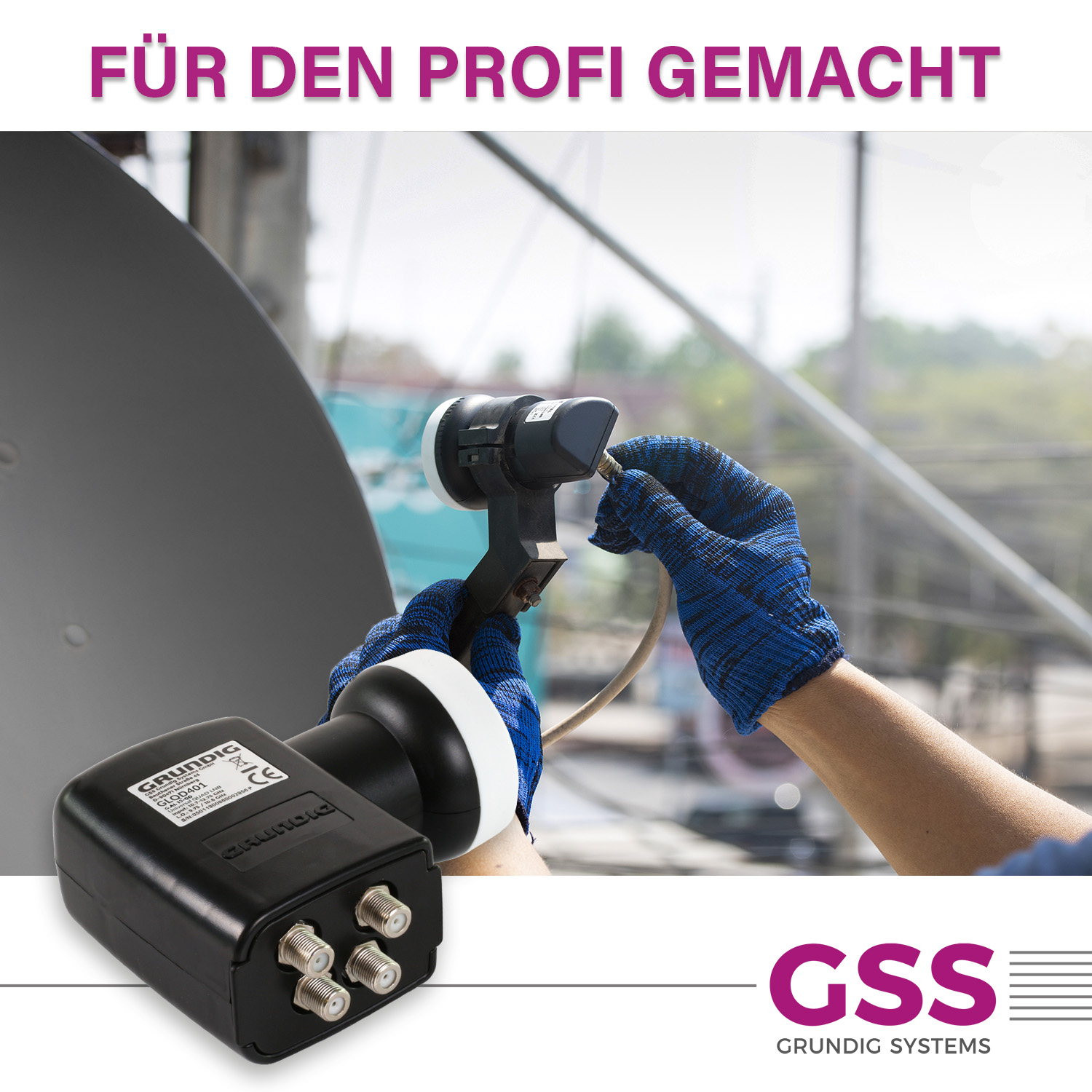 Mann installiert einen Satellitenempfänger.