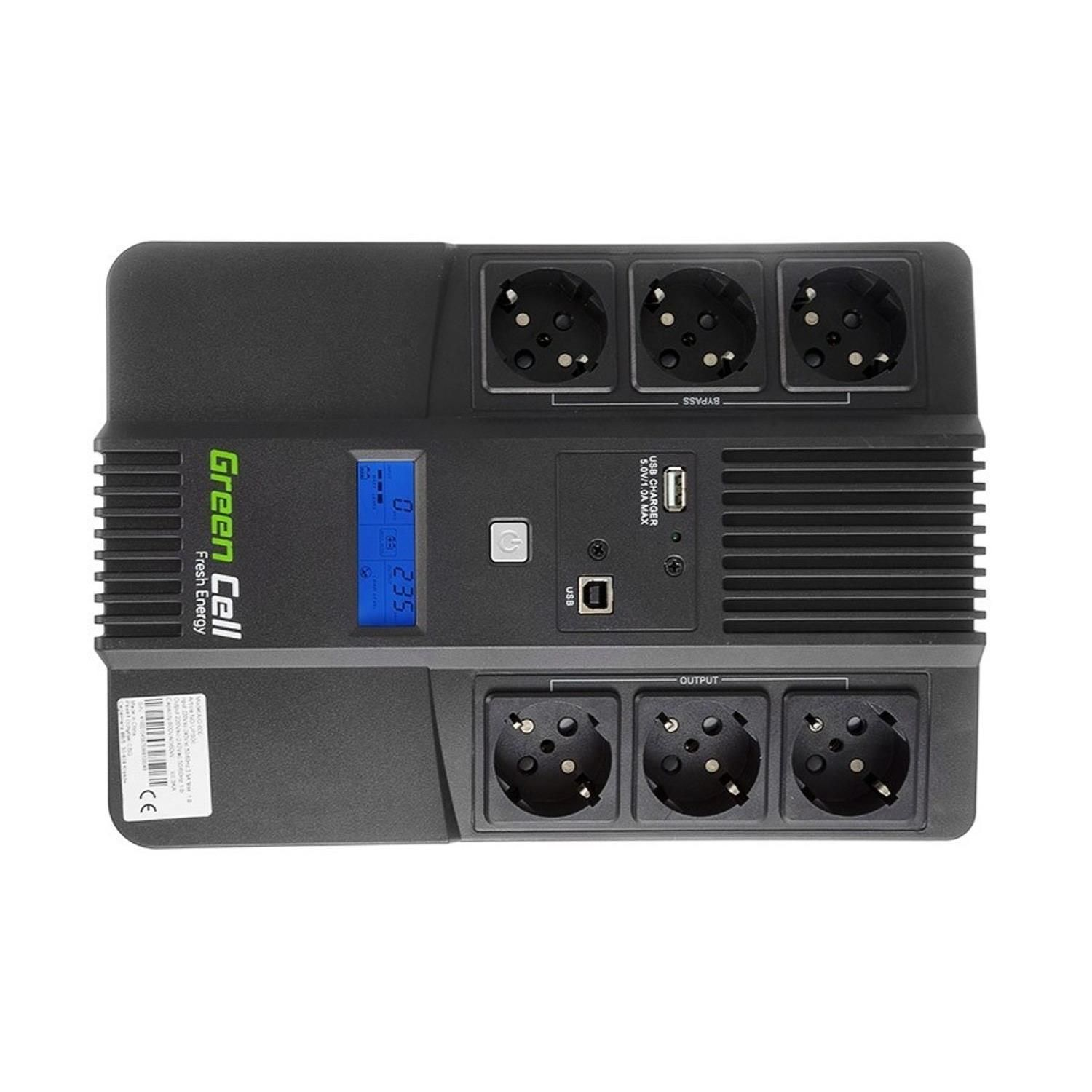 Gruppo di continuità nero, con prese e USB.
