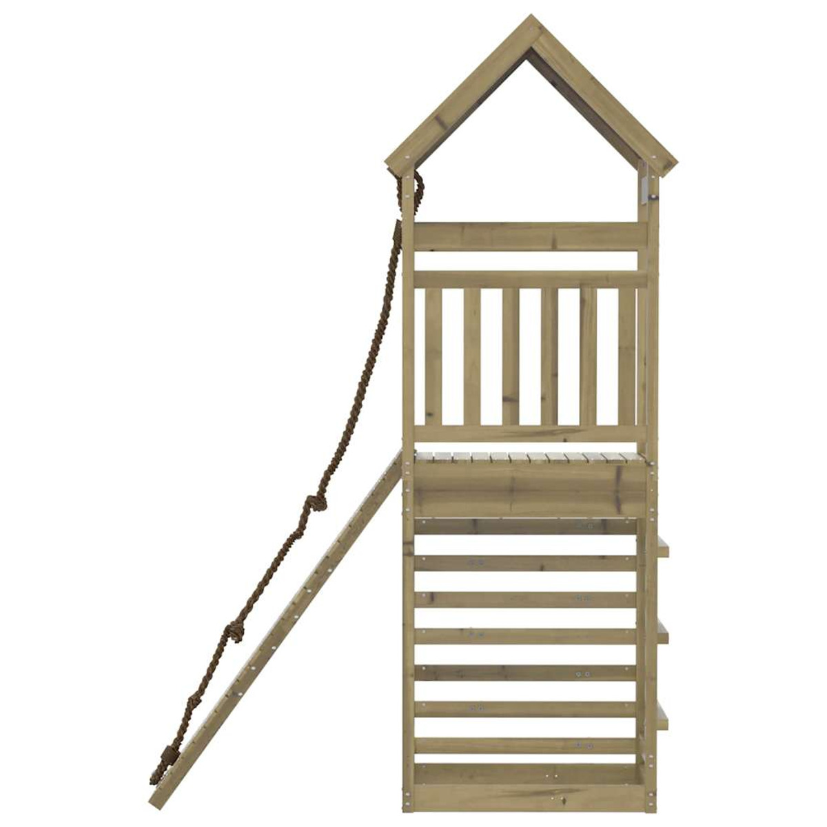 Set da gioco in legno con scala e scivolo, visto di lato su sfondo bianco.