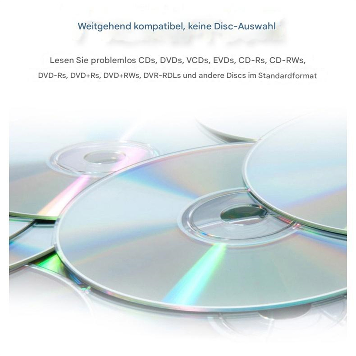 Stapel von CDs und DVDs, mit Text, 