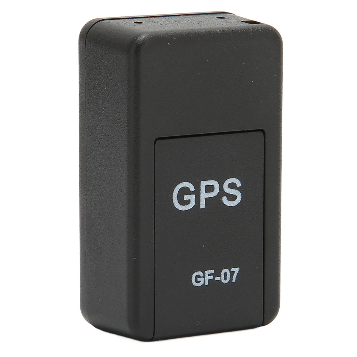 Schwarzes GPS-Tracker-Gerät mit weißem 'GPS' und 'GF-07' Text.