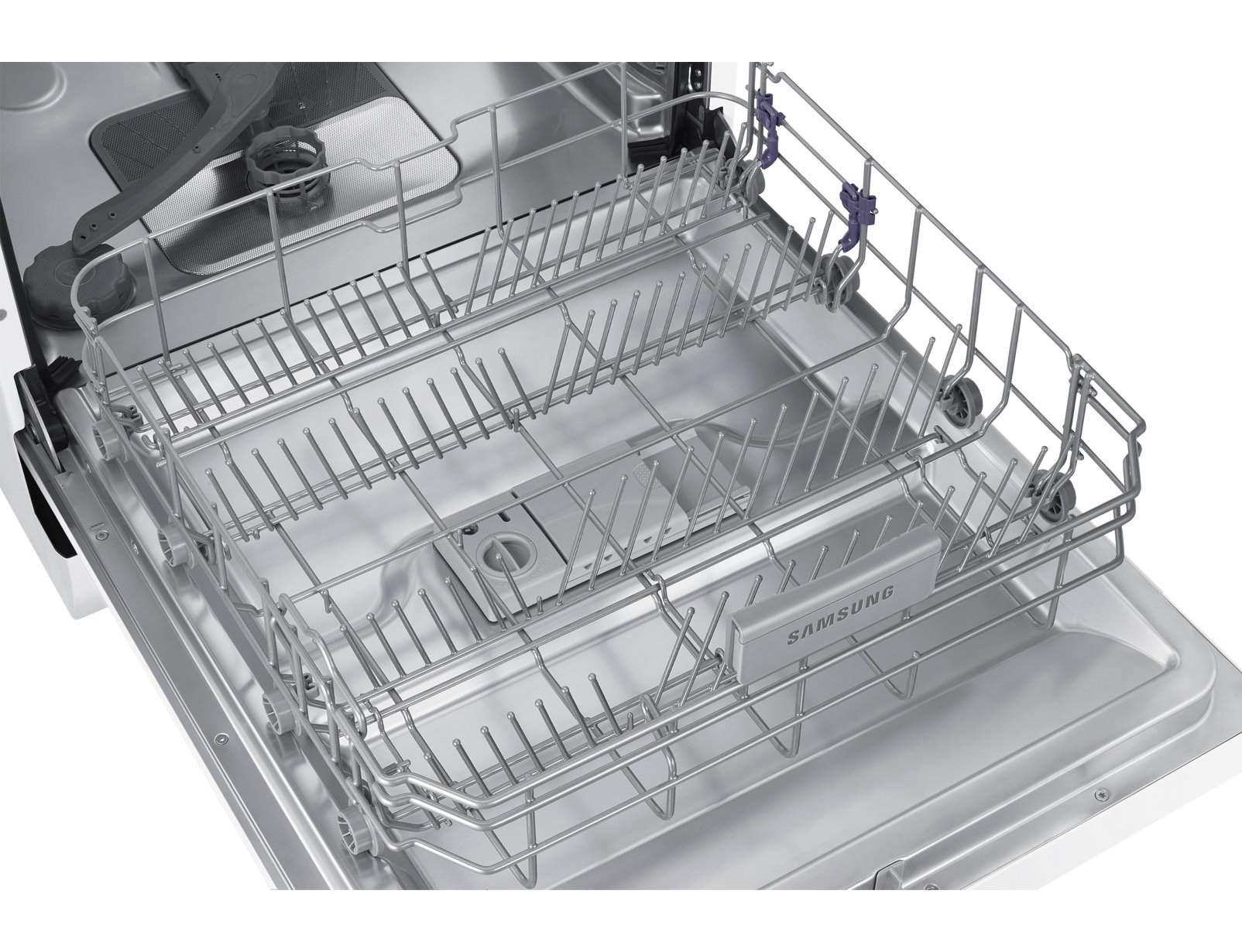 Górny kosz zmywarki z logo Samsung.