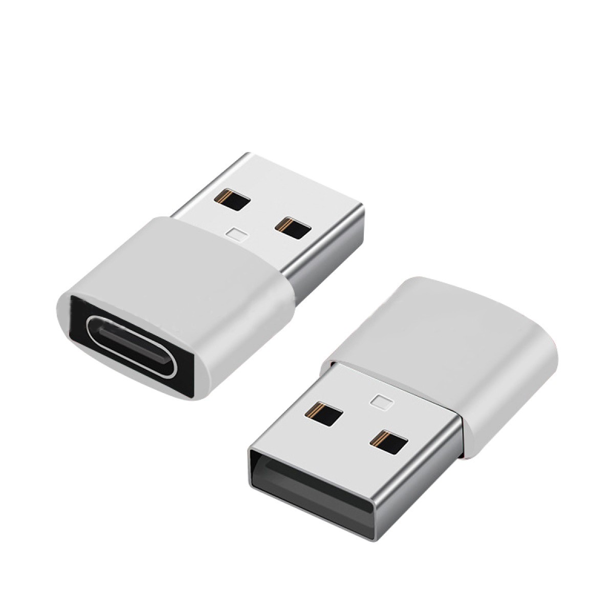 Zwei USB-Adapter, einer mit USB-C-Anschluss und der andere mit Standard-USB-Anschluss.