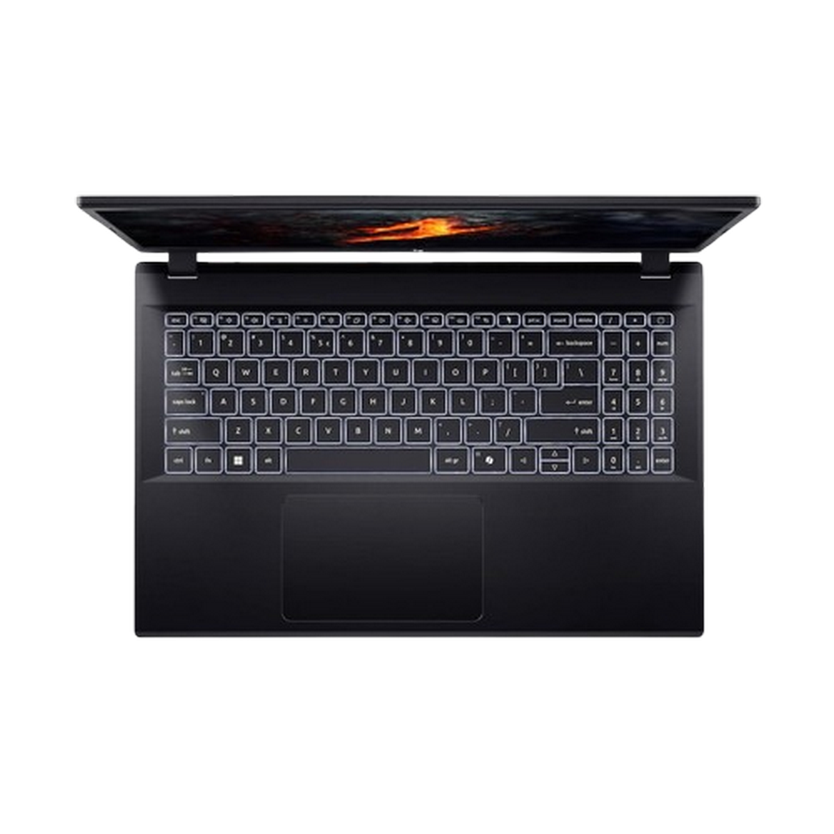 Un teclado de portátil con teclas iluminadas sobre fondo negro.