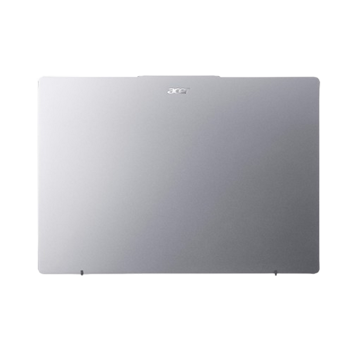 Un portátil Acer plateado, cerrado, con el logotipo de Acer visible sobre un fondo negro.