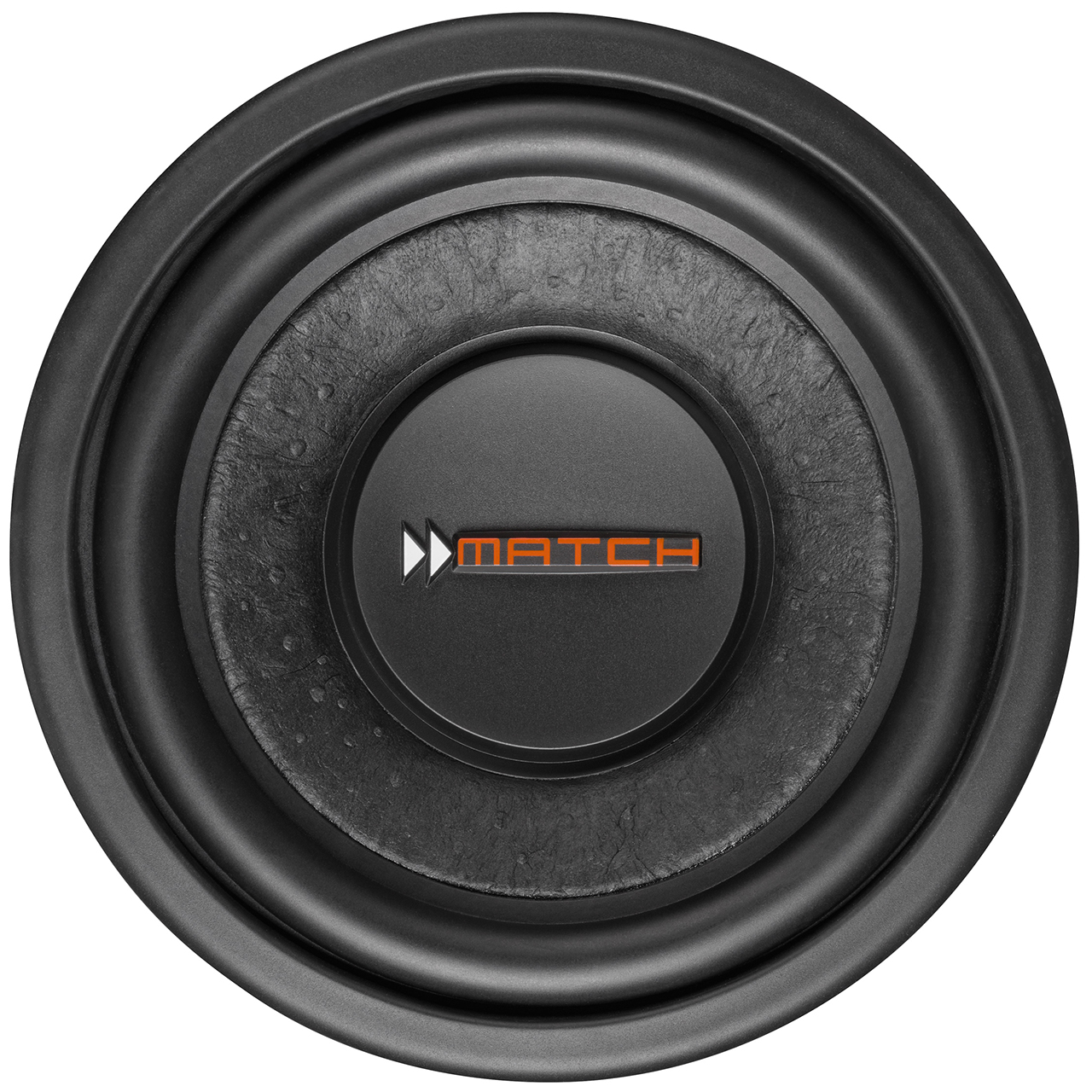 Schwarzer Subwoofer-Lautsprecher. Schwarzer Hintergrund. Runde Form.