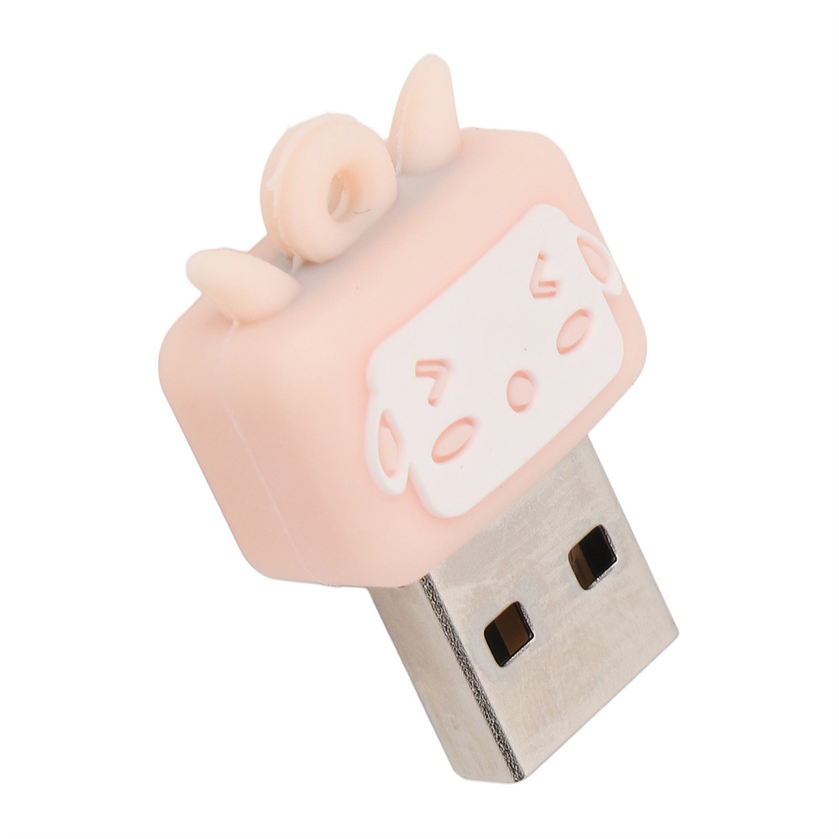 Ein USB-Stick in Form einer rosa Cartoon-Kuh.