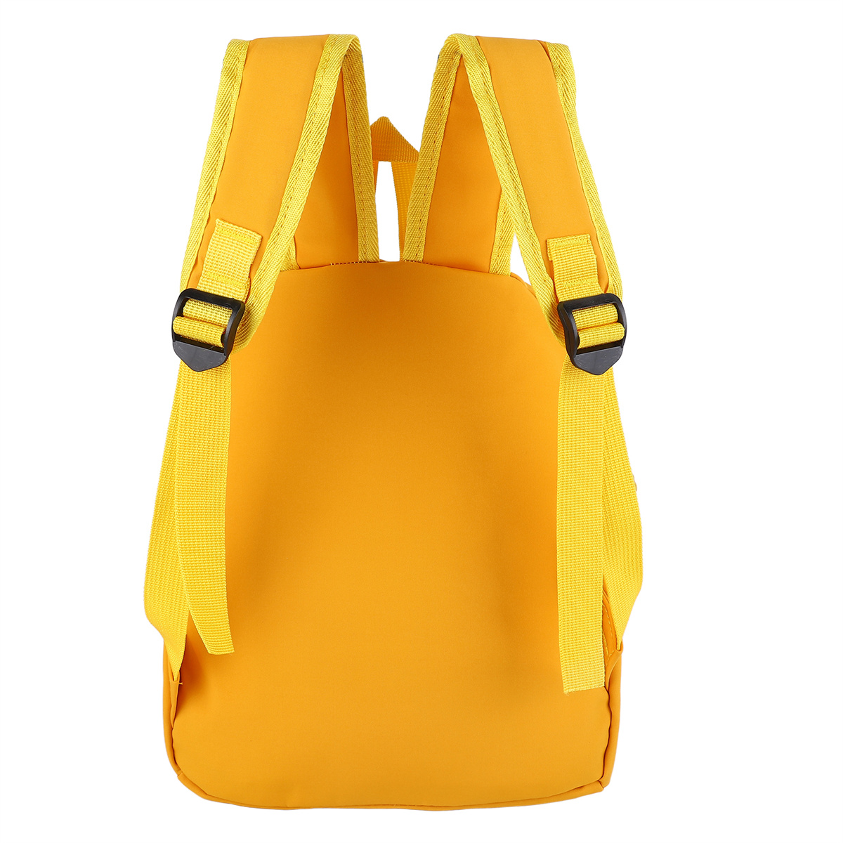 Gelber Rucksack mit gelben Trägern und schwarzen Schnallen, einfaches Design.