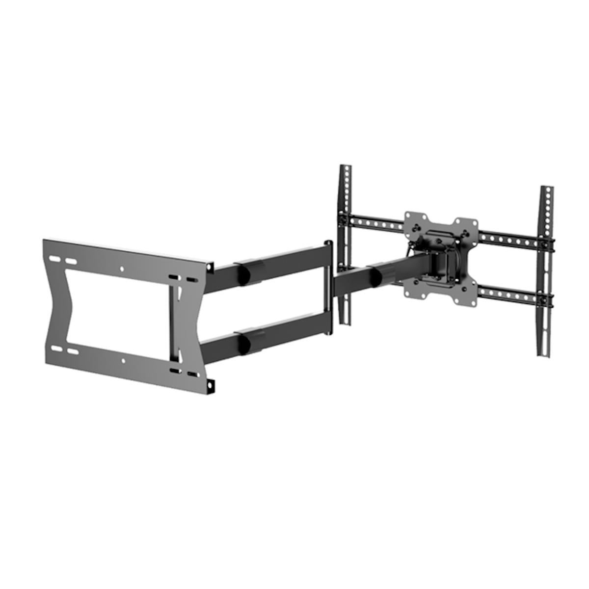 A black TV wall mount, extended horizontally, with mounting bracket.
