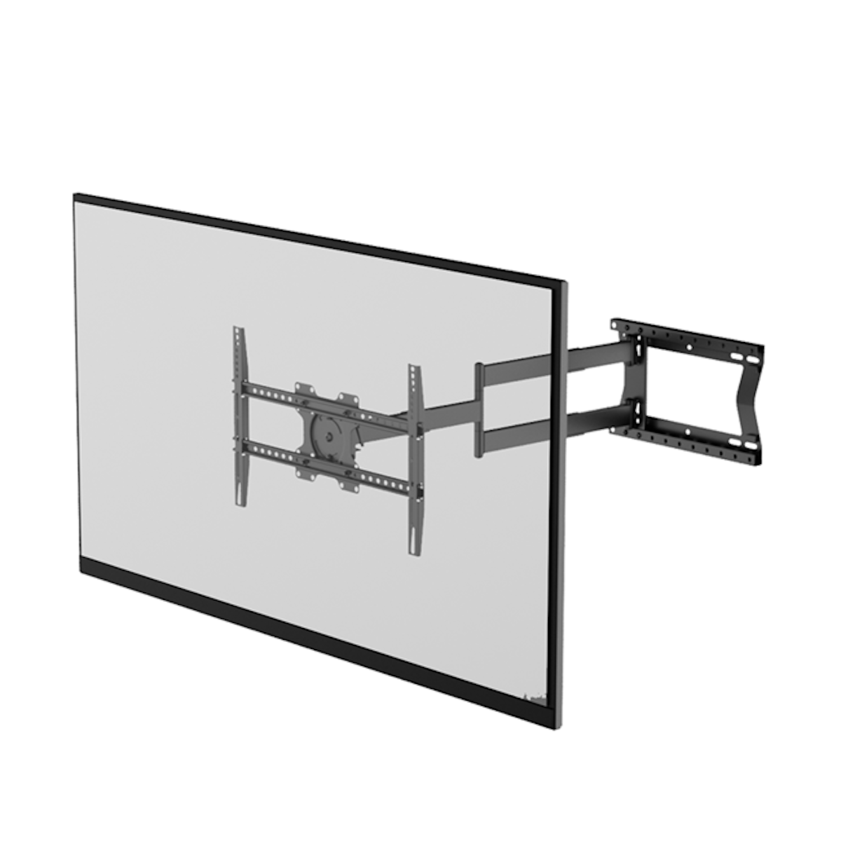 TV mounted on a wall with a swivel bracket. White background.