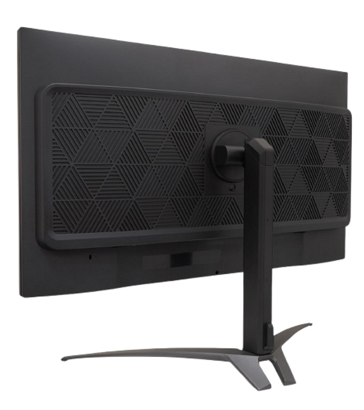 Widok z tyłu czarnego monitora ze stojakiem.