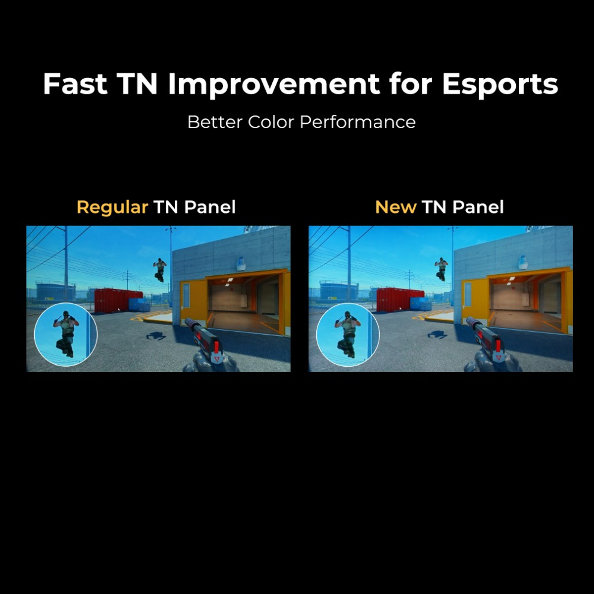 Porównanie dwóch monitorów do gier, pokazujące różnice w wydajności kolorów.