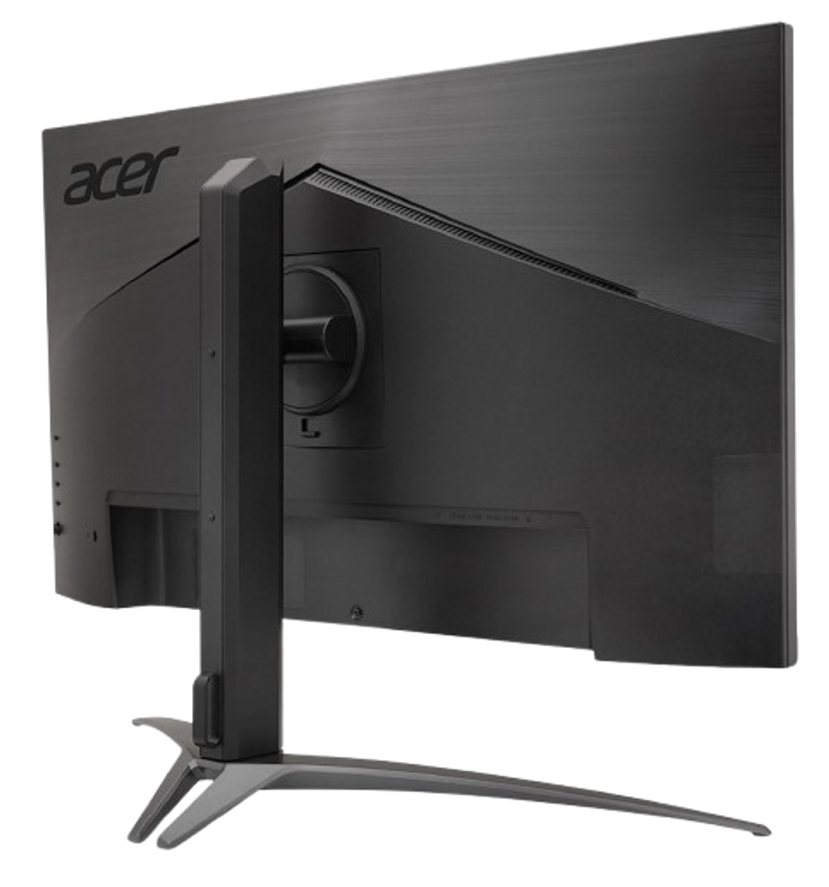 Widok z tyłu czarnego monitora komputerowego ze stojakiem.