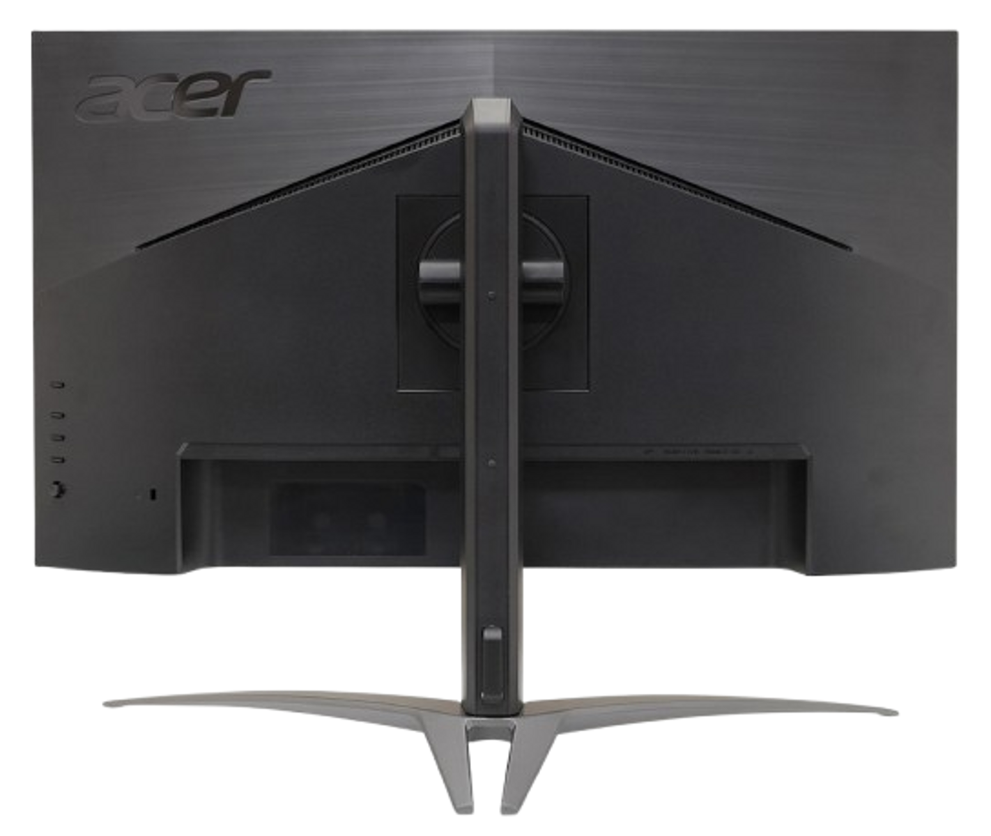 Tył czarnego monitora Acer ze stojakiem. Logo Acer widoczne na górze.