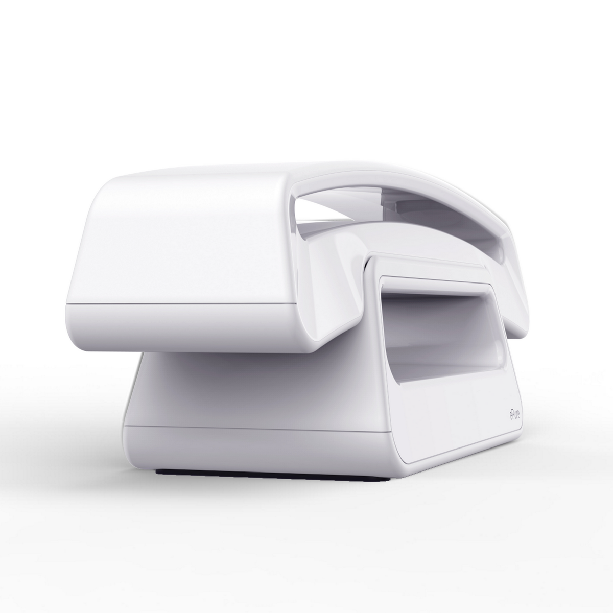 Un téléphone rétro blanc avec une poignée sur le dessus.