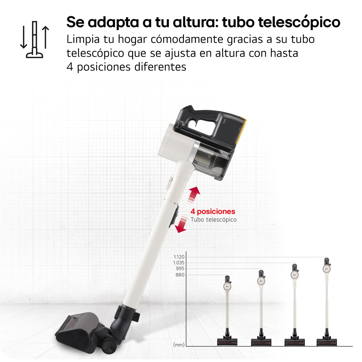 Aspirador escoba - LG A9T-PRIME1C, 260 W, Potencia de succión 260 W, Depósito 0,44 l, Autonomía 4 h, Beige