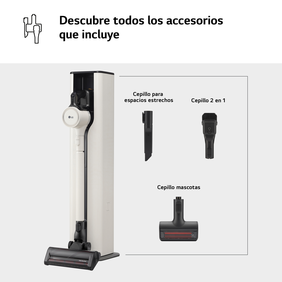 Aspirador escoba - LG A9T-PRIME1C, 260 W, Potencia de succión 260 W, Depósito 0,44 l, Autonomía 4 h, Beige