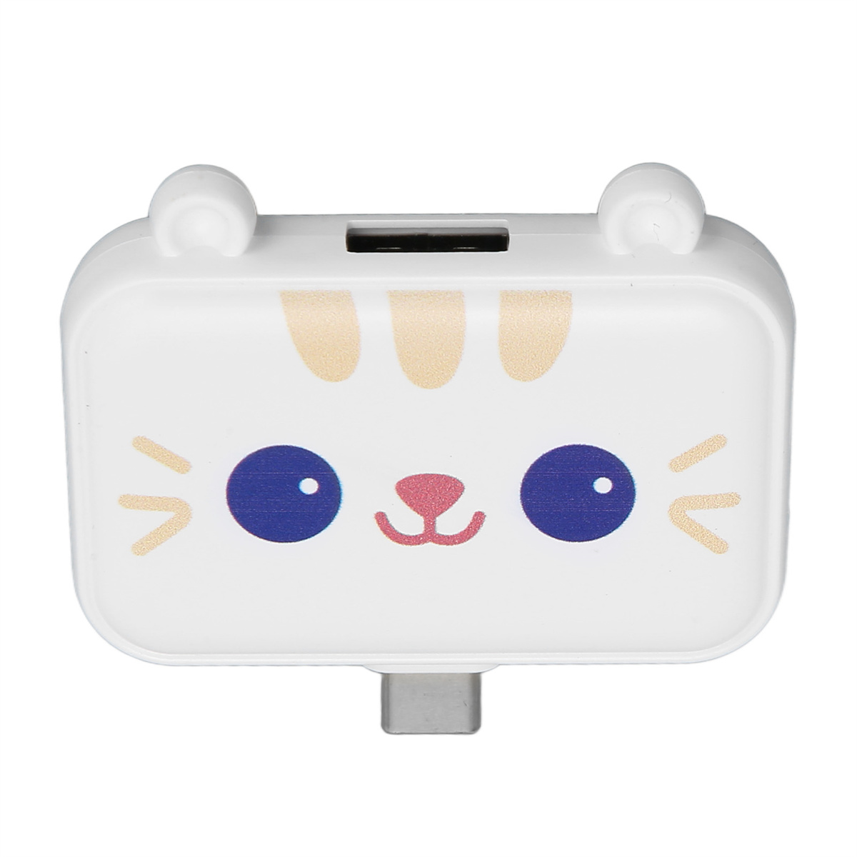 Weiße katzenförmige Spardose mit Schlitz und USB-Anschluss, Cartoon-Design.