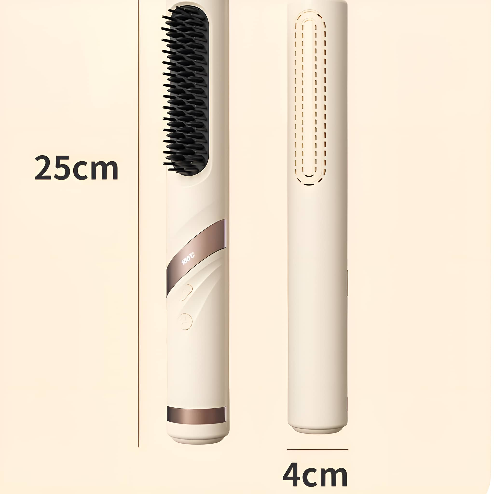 Haarglättungsbürste mit Abmessungen in Zentimetern.