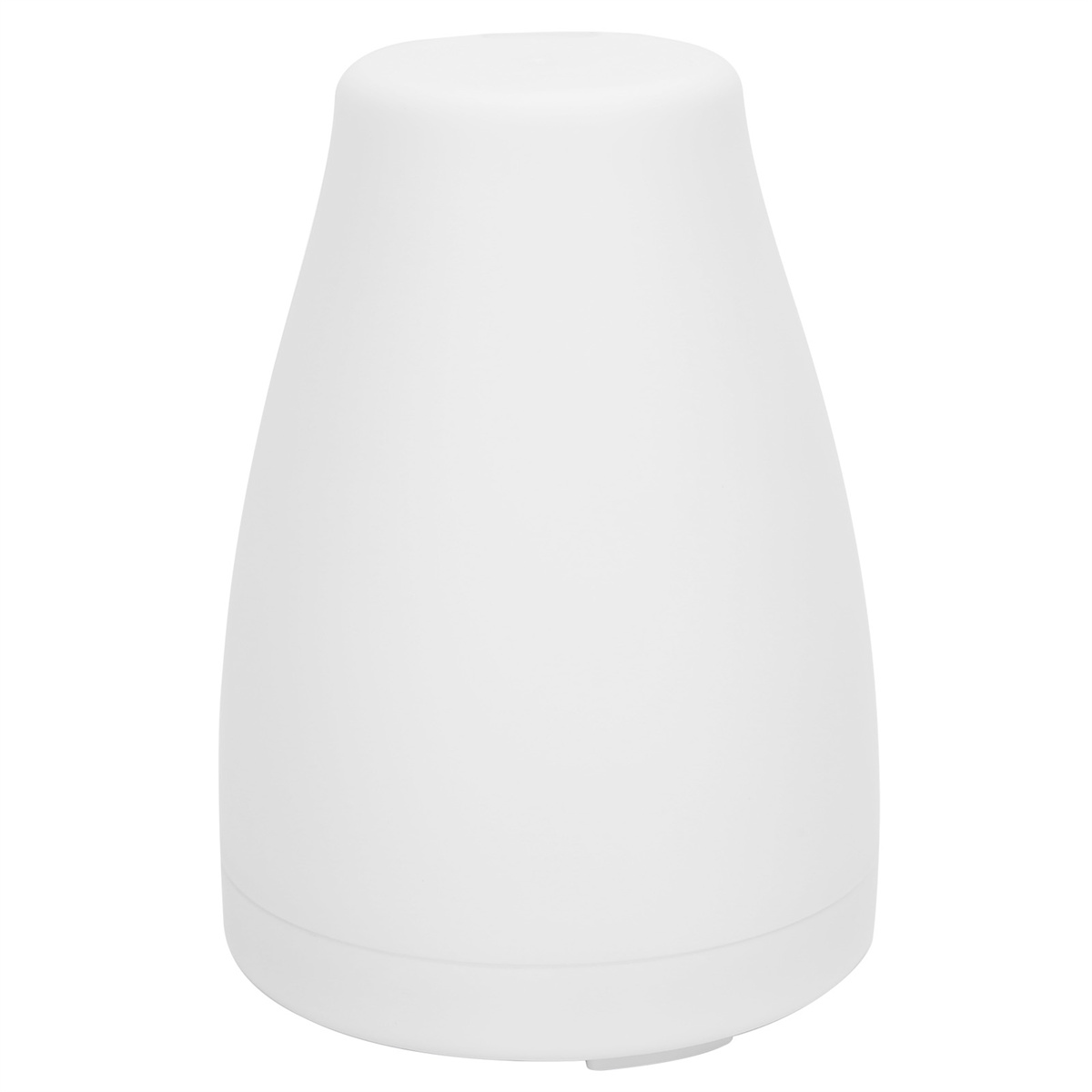 Weiße, kegelförmige, schnurlose Lampe mit glatter Oberfläche.