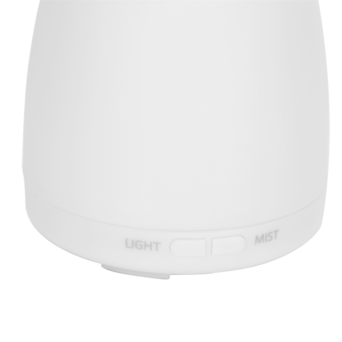 Weißer Diffusor mit Licht- und Nebeltasten. Abgerundete Form, auf weißem Hintergrund.
