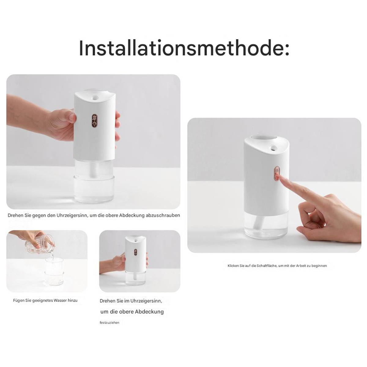 Diagramm zur Montage eines weißen Diffusors mit Text in deutscher Sprache.