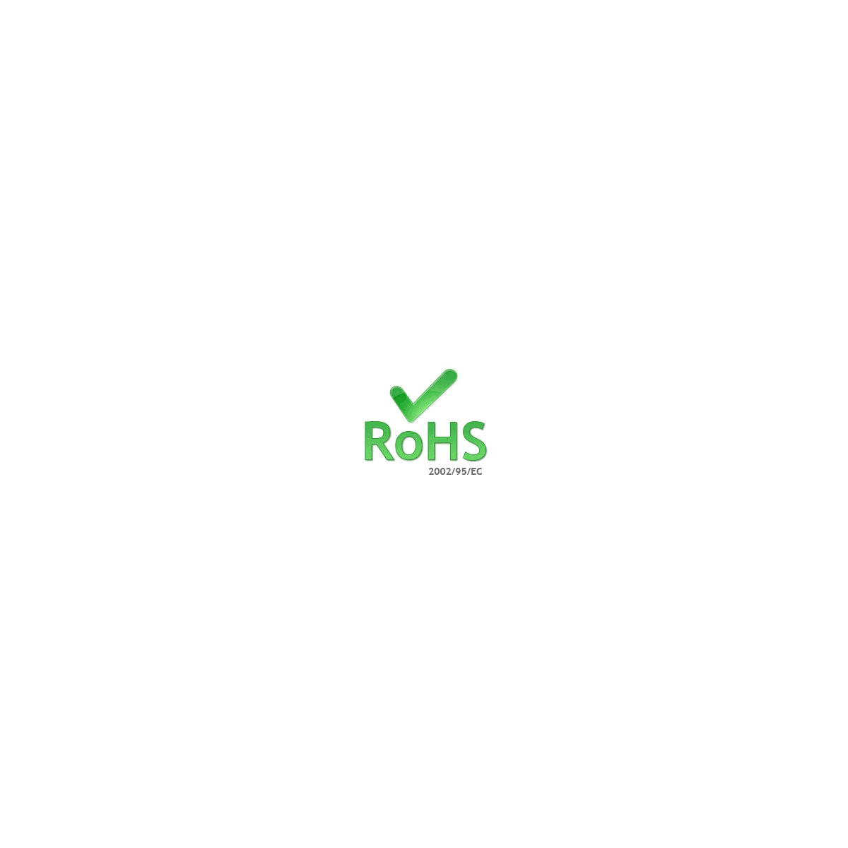 Il logo RoHS con un segno di spunta verde, che indica la conformità agli standard ambientali.