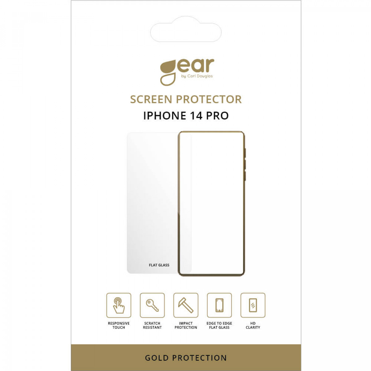 Una confezione di protezione schermo con un contorno del telefono e icone delle funzioni.
