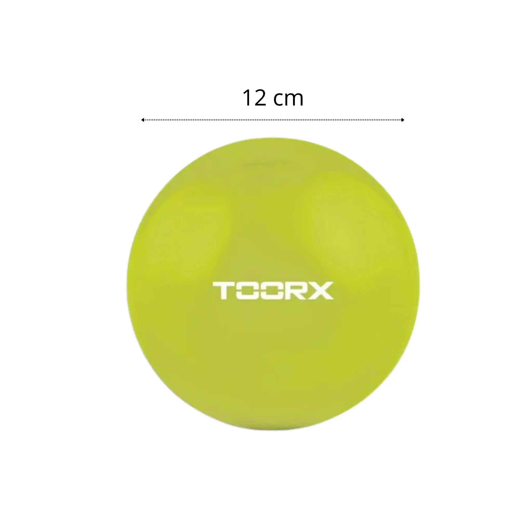 Limoengroene bal, 12 cm diameter. De tekst “TOORX” is zichtbaar.