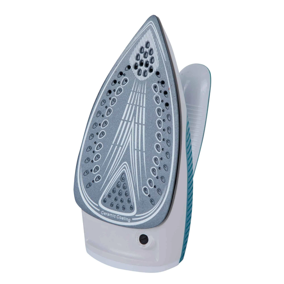 Podstawa żelazka z powłoką ceramiczną. Ma biało-zielony design.