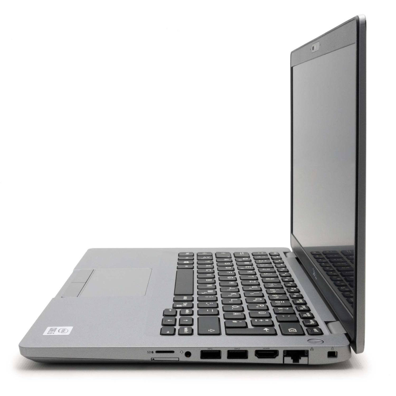 Ein silberner Laptop im Profil, geöffnet, mit Tastatur und schwarzem Bildschirm.