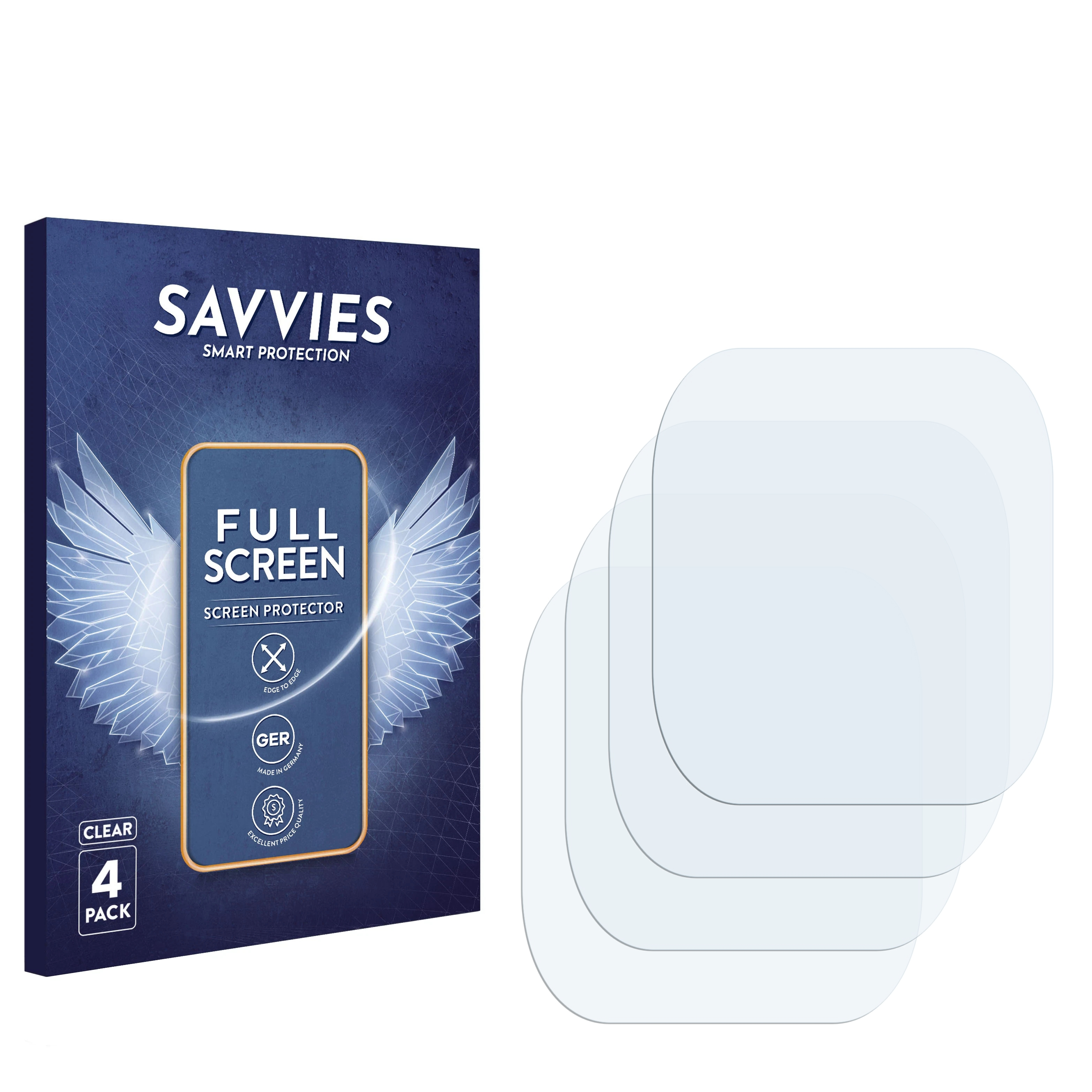 Displayschutzfolien-Packung mit einer Box und drei transparenten Schutzfolien.