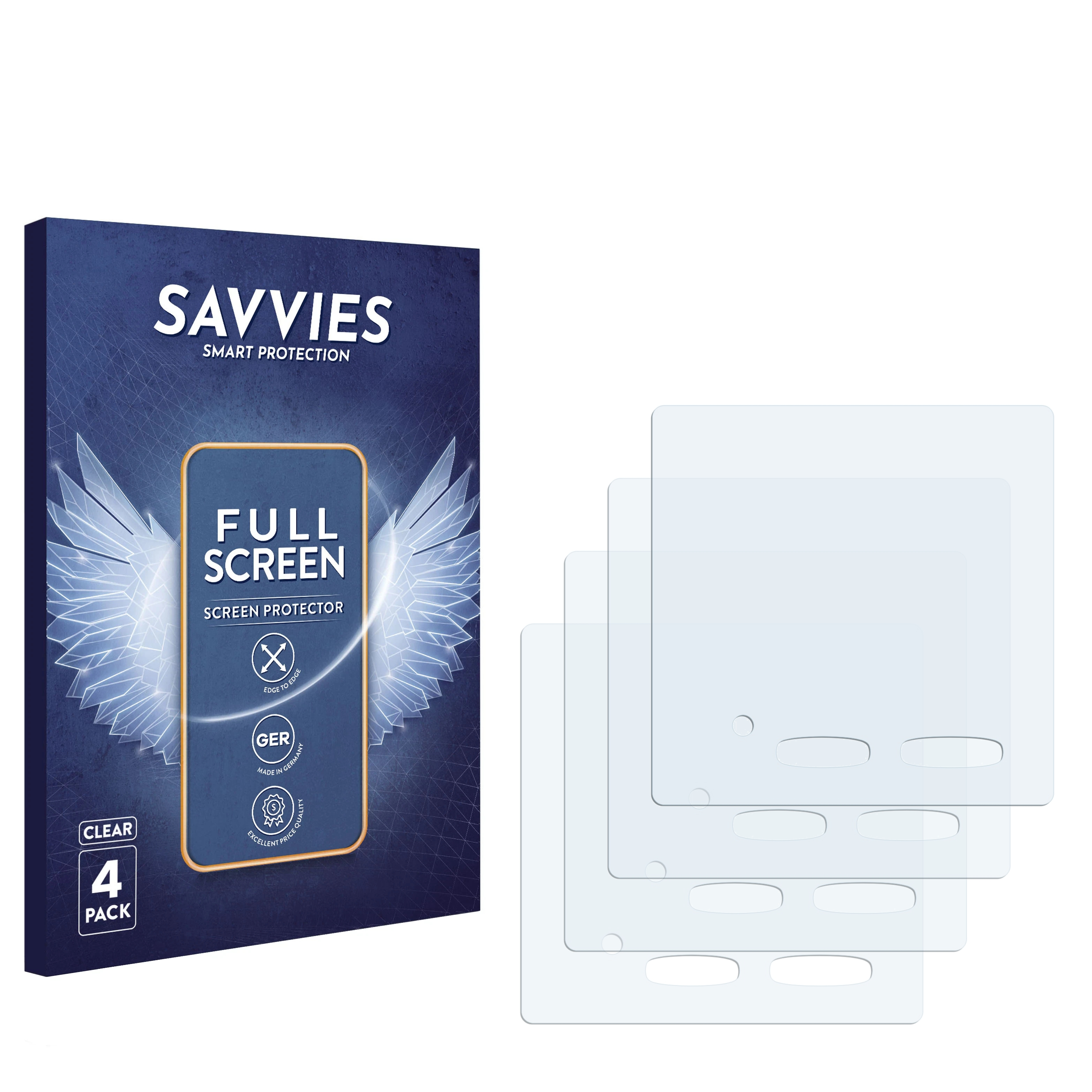 Eine Handy-Displayschutzfolienbox und 3 Displayschutzfolien, alle klar.