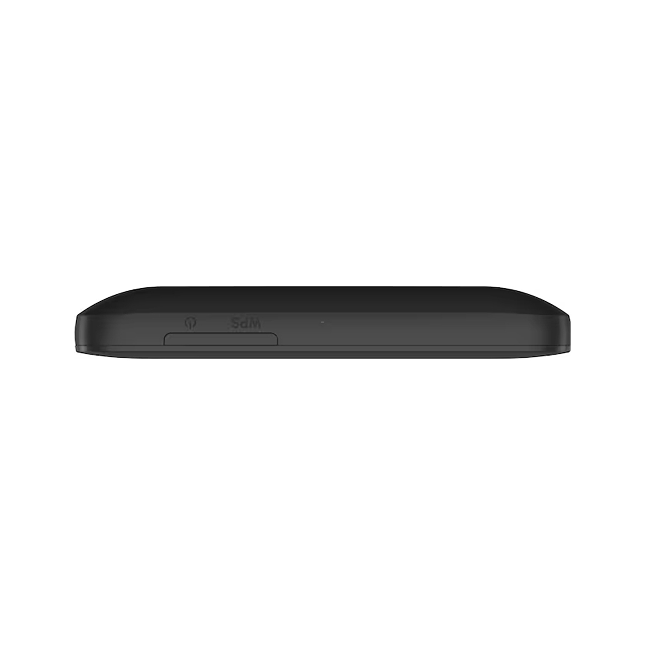 Die Unterseite eines schwarzen Alcatel-Routers mit Ein-Aus-Taste und WPS-Aufschrift.