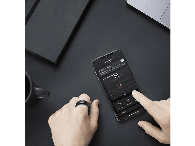 Prixton Orbyt Touch Smart Ring – Display Touch, Cardio, Sonno, Passi E Calorie, Con Base Ricarica Magnetica, Per Android E IOS, Nero – Taglia 9 (19,1 Mm)