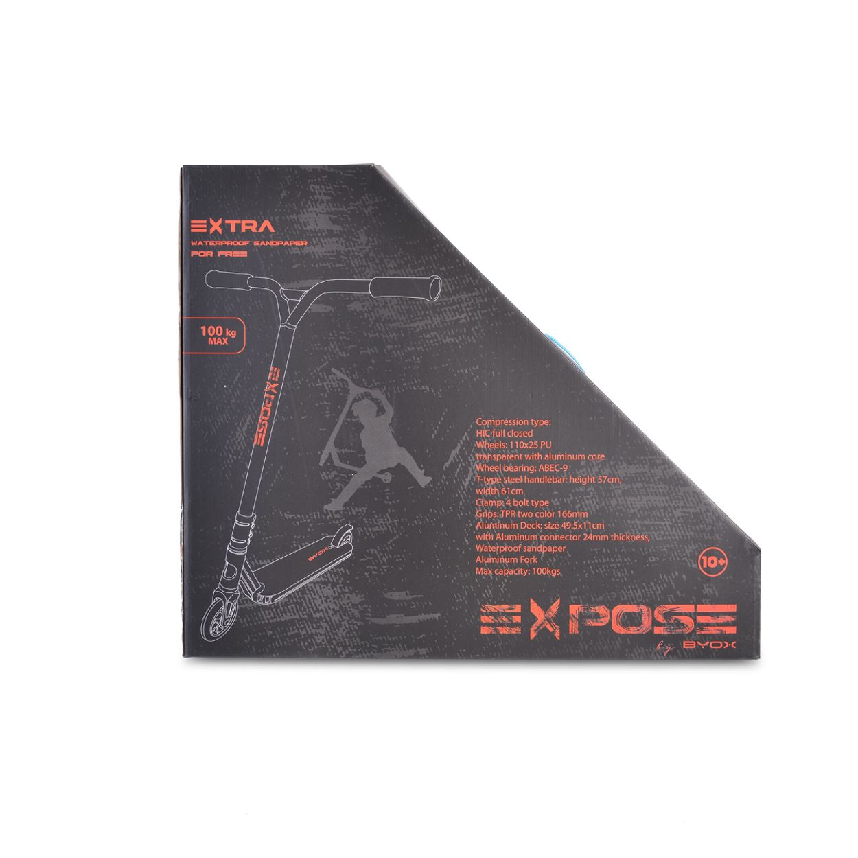 Eine Produktbox mit einer Roller-Illustration und dem Text: EXTRA, EXPOSE, BYOX.